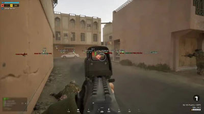 Squad street fight ESP with player name distance and health tags on AK-101